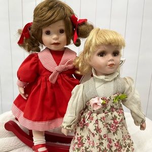 Porcelain doll on rocking horse